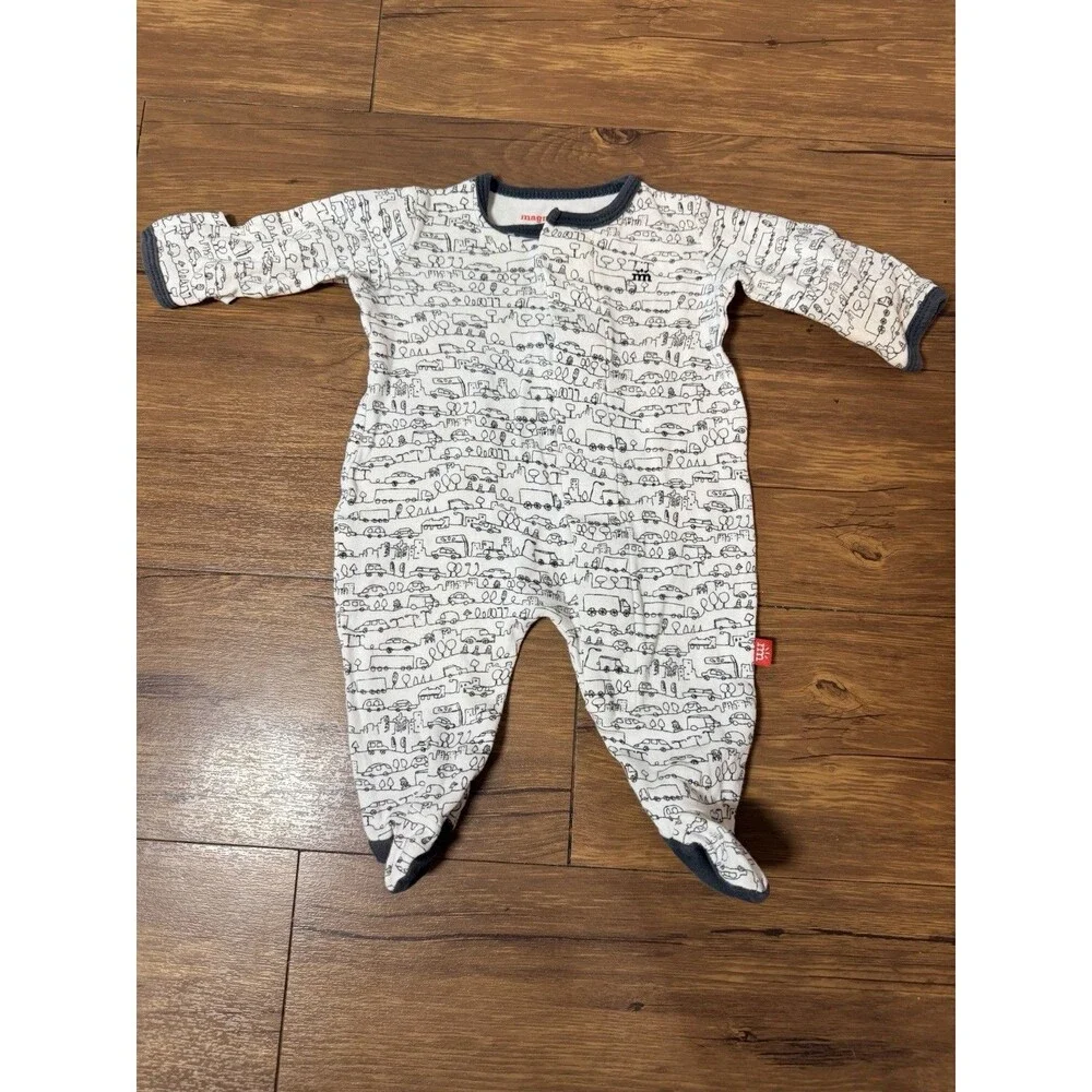 Magnetic Me Boys Cars Footie Pajamas Newborn Black White Cotton